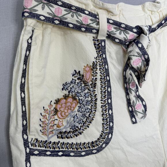 Anthropologie Shorts Womens Small Ivory Annaleigh Piper Floral Embroidered Boho - Picture 3 of 11